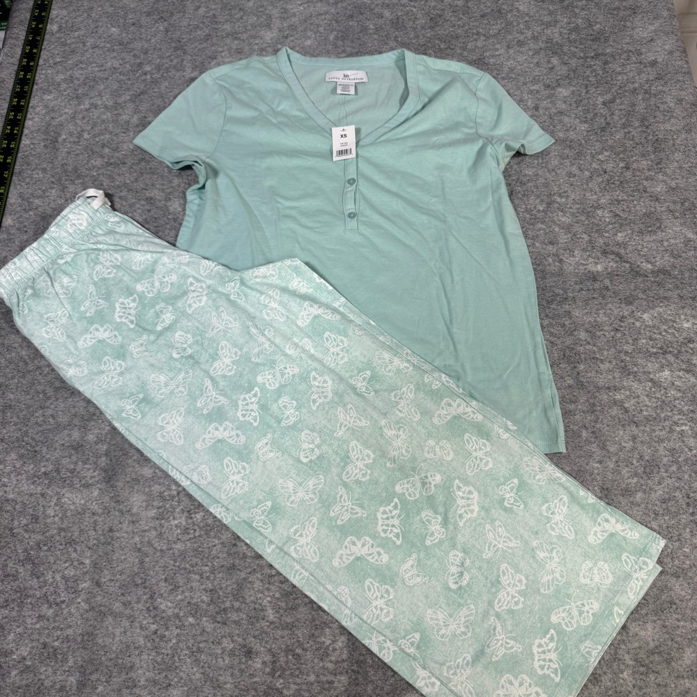 Karen Neuburger Womens XS Mint Green Butterfly Cotton Henley Pajama Set 1961582